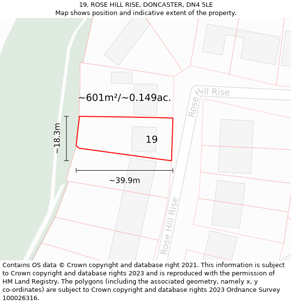 19, ROSE HILL RISE, DONCASTER, DN4 5LE: Plot and title map