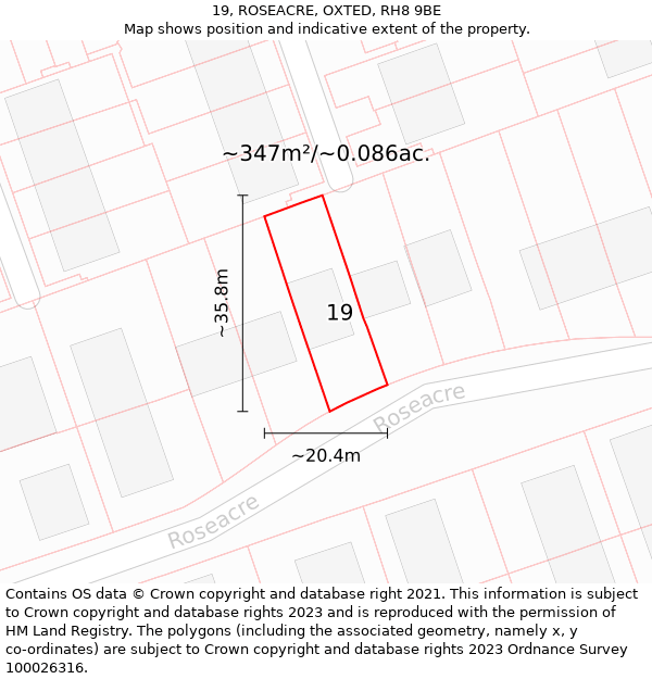 19, ROSEACRE, OXTED, RH8 9BE: Plot and title map