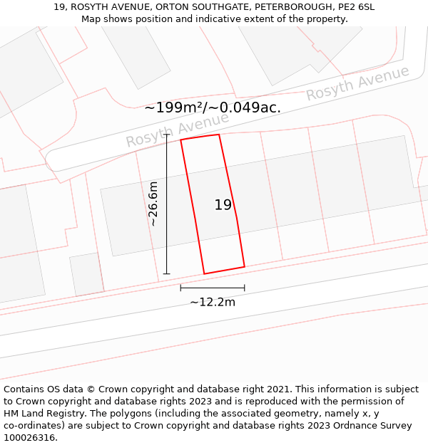 19, ROSYTH AVENUE, ORTON SOUTHGATE, PETERBOROUGH, PE2 6SL: Plot and title map