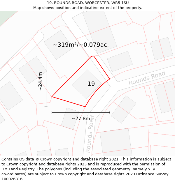 19, ROUNDS ROAD, WORCESTER, WR5 1SU: Plot and title map