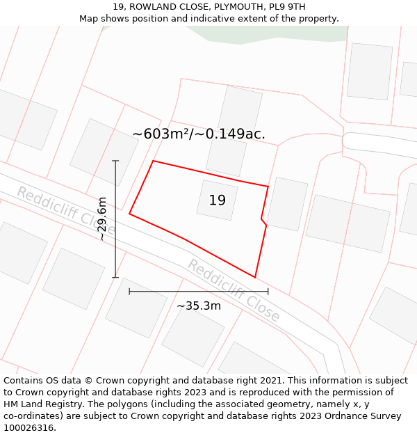 19, ROWLAND CLOSE, PLYMOUTH, PL9 9TH: Plot and title map