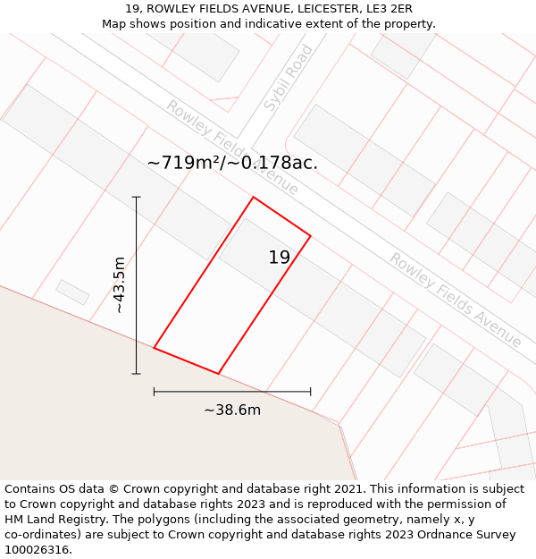 19, ROWLEY FIELDS AVENUE, LEICESTER, LE3 2ER: Plot and title map