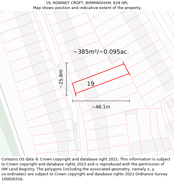 19, ROWNEY CROFT, BIRMINGHAM, B28 0PL: Plot and title map