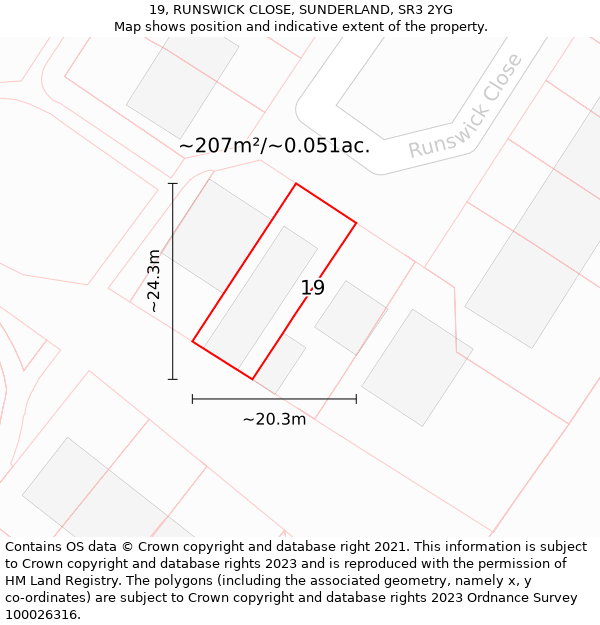 19, RUNSWICK CLOSE, SUNDERLAND, SR3 2YG: Plot and title map