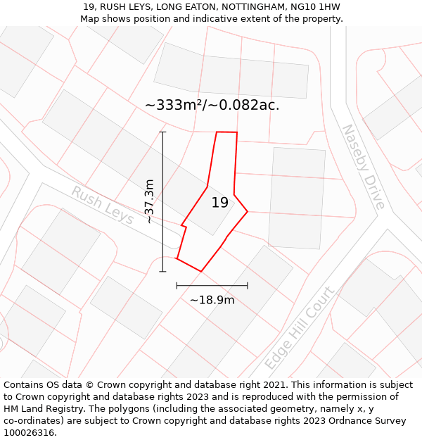 19, RUSH LEYS, LONG EATON, NOTTINGHAM, NG10 1HW: Plot and title map