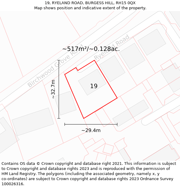 19, RYELAND ROAD, BURGESS HILL, RH15 0QX: Plot and title map