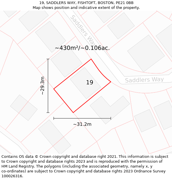 19, SADDLERS WAY, FISHTOFT, BOSTON, PE21 0BB: Plot and title map