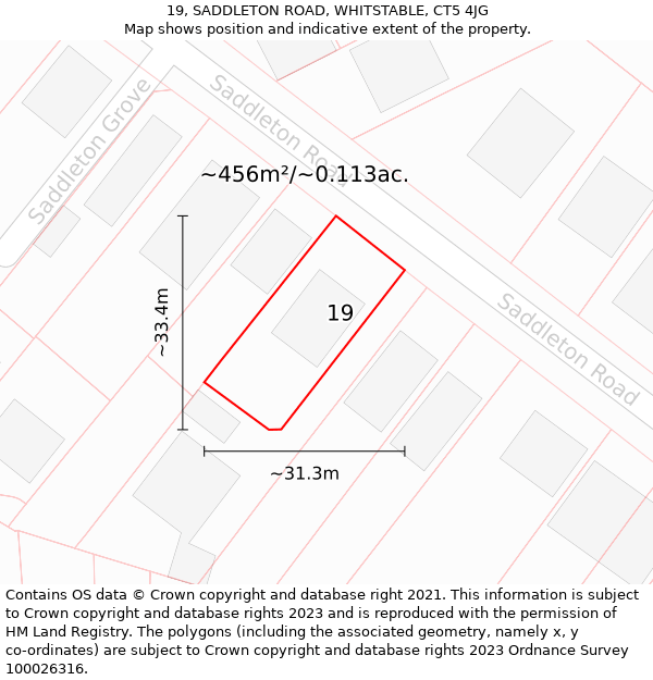 19, SADDLETON ROAD, WHITSTABLE, CT5 4JG: Plot and title map