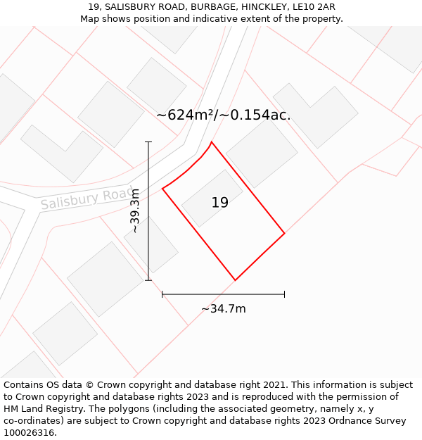 19, SALISBURY ROAD, BURBAGE, HINCKLEY, LE10 2AR: Plot and title map