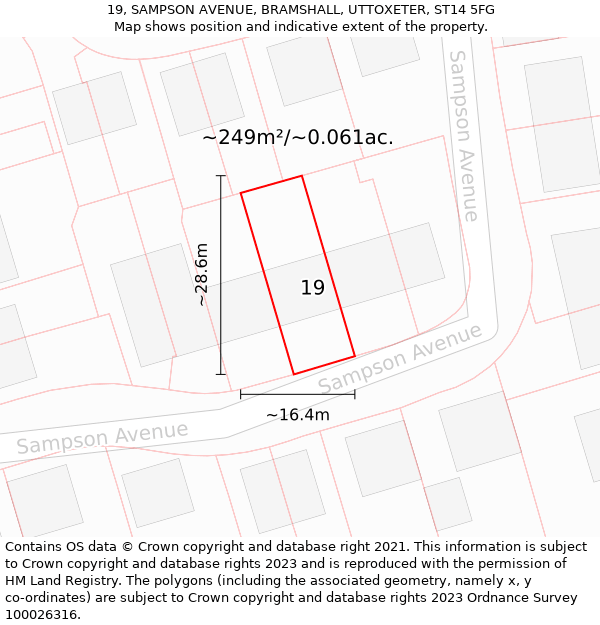 19, SAMPSON AVENUE, BRAMSHALL, UTTOXETER, ST14 5FG: Plot and title map