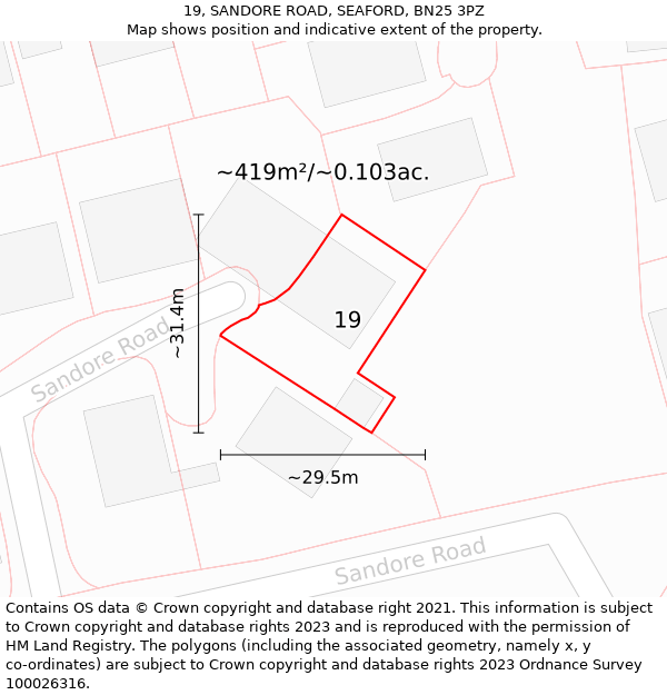 19, SANDORE ROAD, SEAFORD, BN25 3PZ: Plot and title map