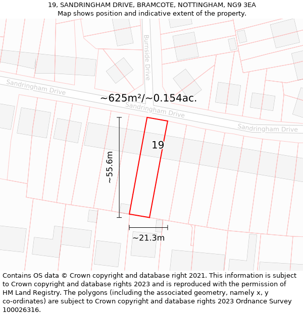 19, SANDRINGHAM DRIVE, BRAMCOTE, NOTTINGHAM, NG9 3EA: Plot and title map