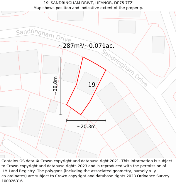 19, SANDRINGHAM DRIVE, HEANOR, DE75 7TZ: Plot and title map