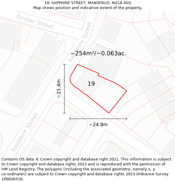 19, SAPPHIRE STREET, MANSFIELD, NG18 4XG: Plot and title map