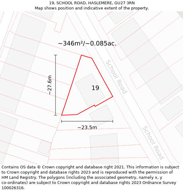 19, SCHOOL ROAD, HASLEMERE, GU27 3RN: Plot and title map