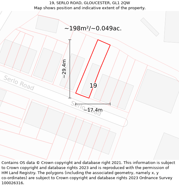 19, SERLO ROAD, GLOUCESTER, GL1 2QW: Plot and title map