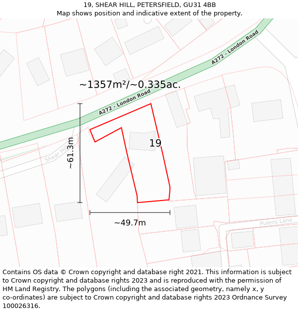 19, SHEAR HILL, PETERSFIELD, GU31 4BB: Plot and title map