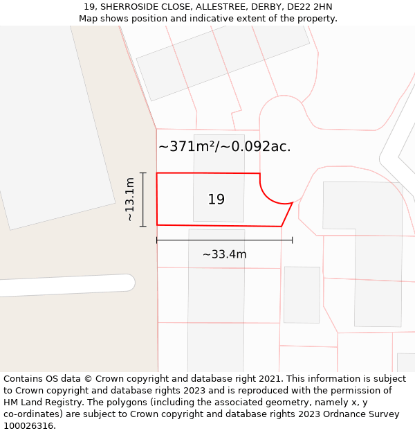 19, SHERROSIDE CLOSE, ALLESTREE, DERBY, DE22 2HN: Plot and title map