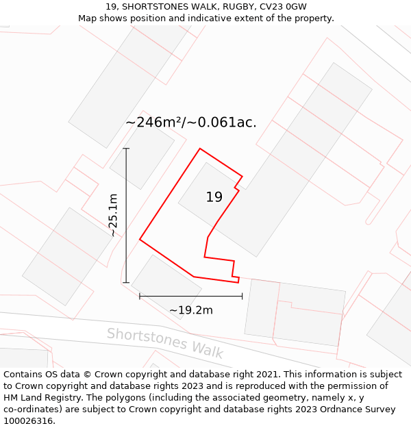 19, SHORTSTONES WALK, RUGBY, CV23 0GW: Plot and title map