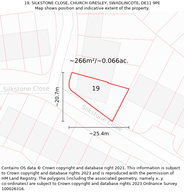 19, SILKSTONE CLOSE, CHURCH GRESLEY, SWADLINCOTE, DE11 9PE: Plot and title map