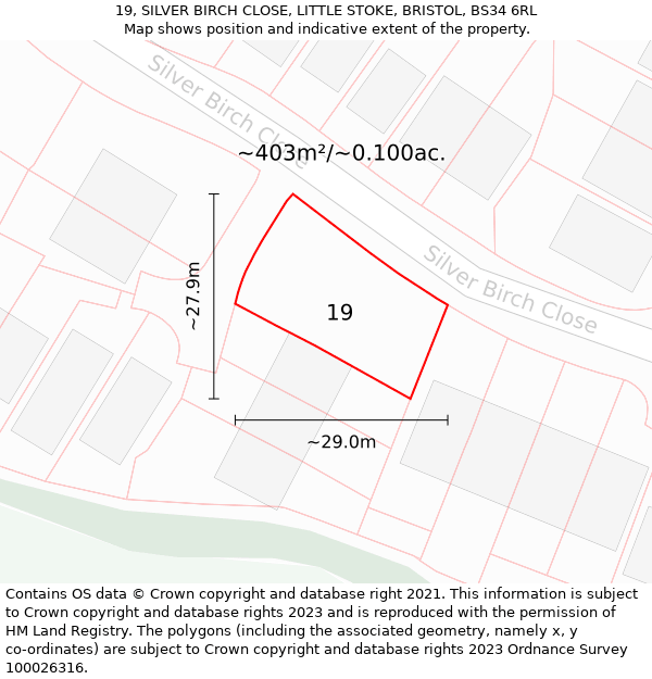 19, SILVER BIRCH CLOSE, LITTLE STOKE, BRISTOL, BS34 6RL: Plot and title map