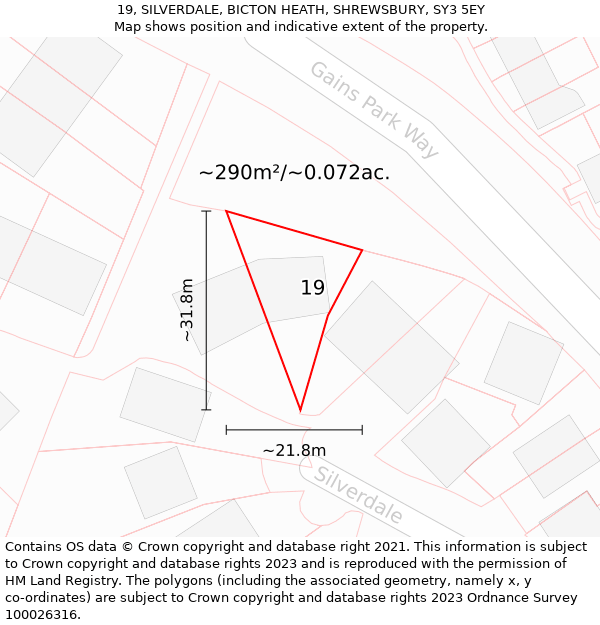 19, SILVERDALE, BICTON HEATH, SHREWSBURY, SY3 5EY: Plot and title map