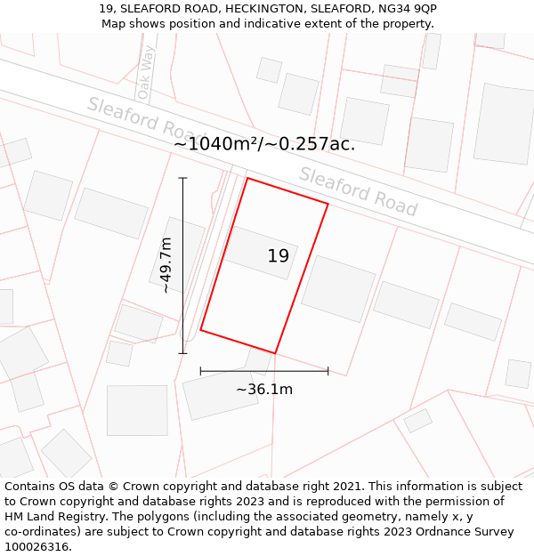 19, SLEAFORD ROAD, HECKINGTON, SLEAFORD, NG34 9QP: Plot and title map