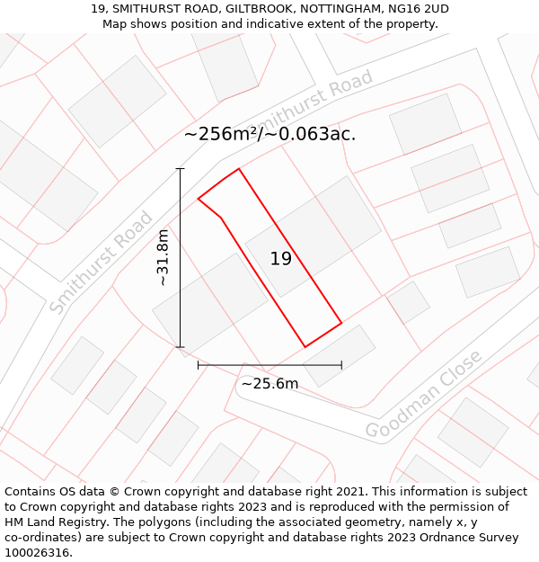 19, SMITHURST ROAD, GILTBROOK, NOTTINGHAM, NG16 2UD: Plot and title map