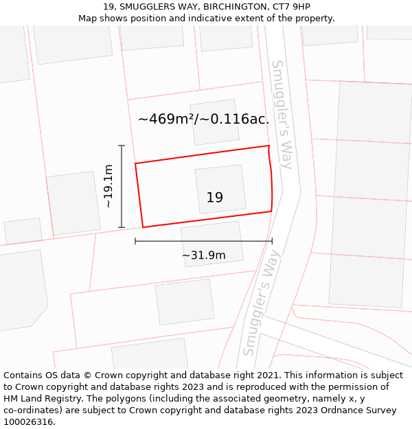 19, SMUGGLERS WAY, BIRCHINGTON, CT7 9HP: Plot and title map