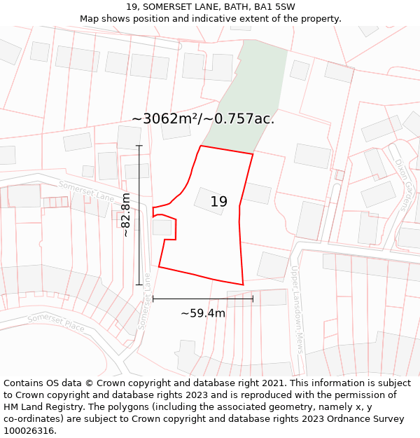 19, SOMERSET LANE, BATH, BA1 5SW: Plot and title map