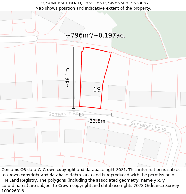 19, SOMERSET ROAD, LANGLAND, SWANSEA, SA3 4PG: Plot and title map