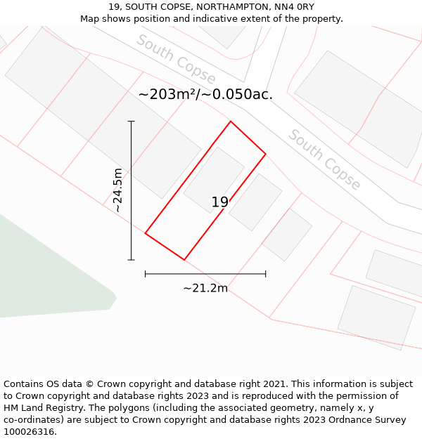 19, SOUTH COPSE, NORTHAMPTON, NN4 0RY: Plot and title map