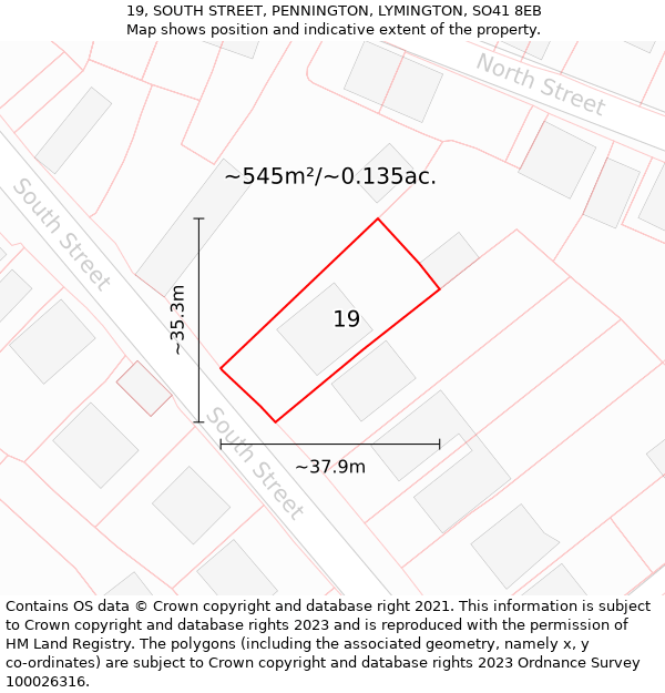 19, SOUTH STREET, PENNINGTON, LYMINGTON, SO41 8EB: Plot and title map