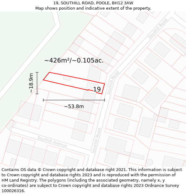 19, SOUTHILL ROAD, POOLE, BH12 3AW: Plot and title map