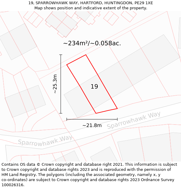 19, SPARROWHAWK WAY, HARTFORD, HUNTINGDON, PE29 1XE: Plot and title map