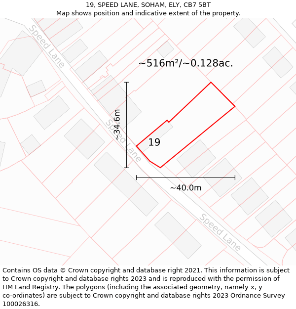 19, SPEED LANE, SOHAM, ELY, CB7 5BT: Plot and title map