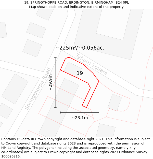 19, SPRINGTHORPE ROAD, ERDINGTON, BIRMINGHAM, B24 0PL: Plot and title map