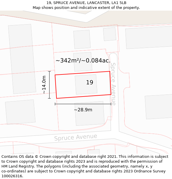 19, SPRUCE AVENUE, LANCASTER, LA1 5LB: Plot and title map