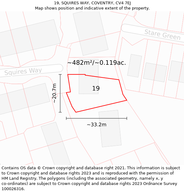 19, SQUIRES WAY, COVENTRY, CV4 7EJ: Plot and title map