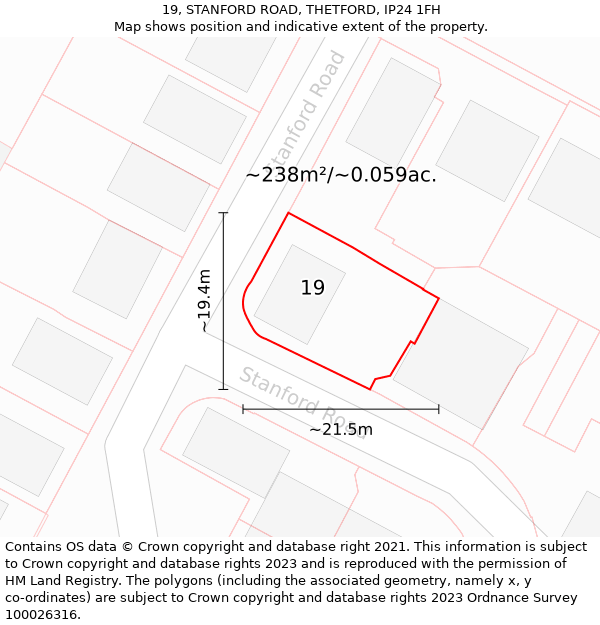 19, STANFORD ROAD, THETFORD, IP24 1FH: Plot and title map