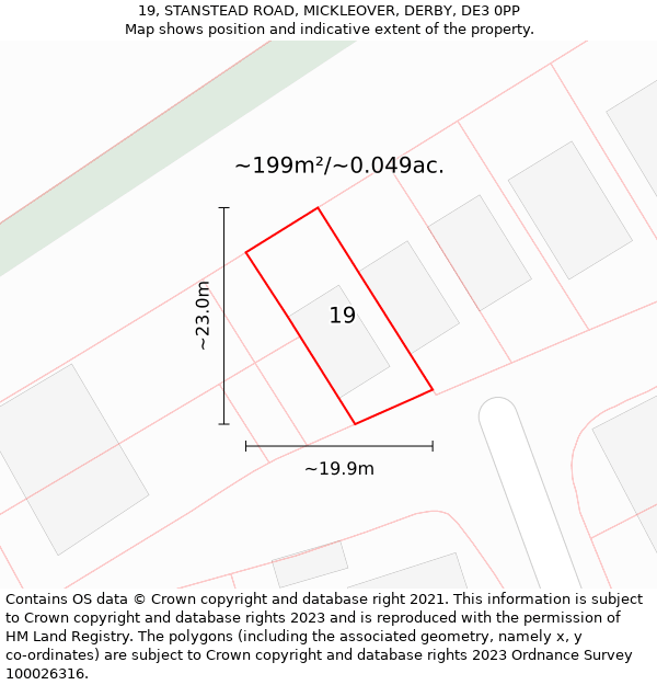 19, STANSTEAD ROAD, MICKLEOVER, DERBY, DE3 0PP: Plot and title map