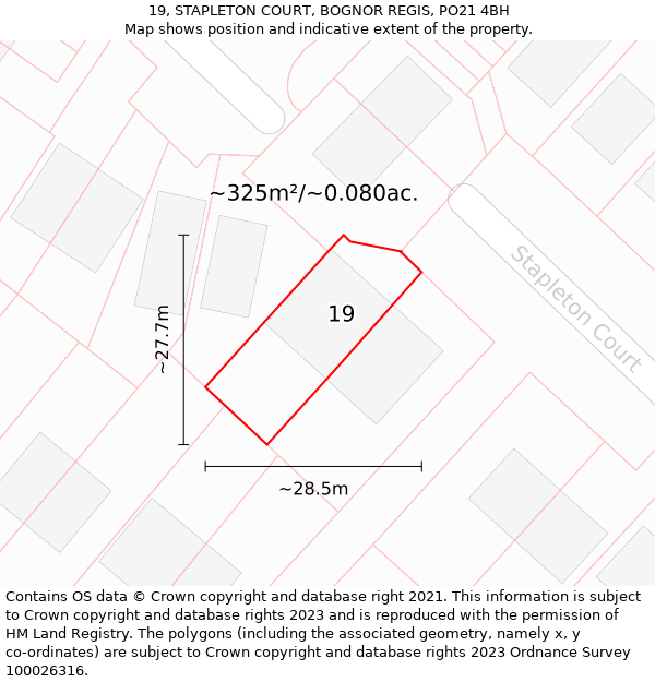 19, STAPLETON COURT, BOGNOR REGIS, PO21 4BH: Plot and title map