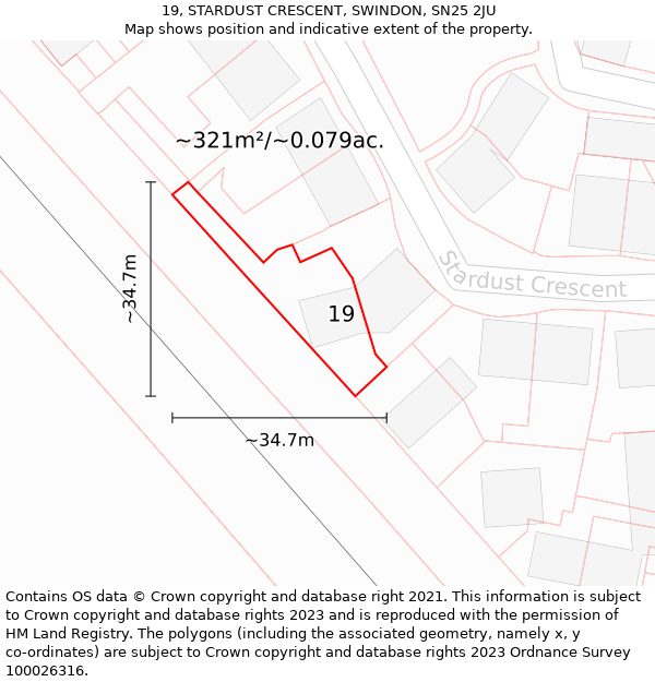 19, STARDUST CRESCENT, SWINDON, SN25 2JU: Plot and title map