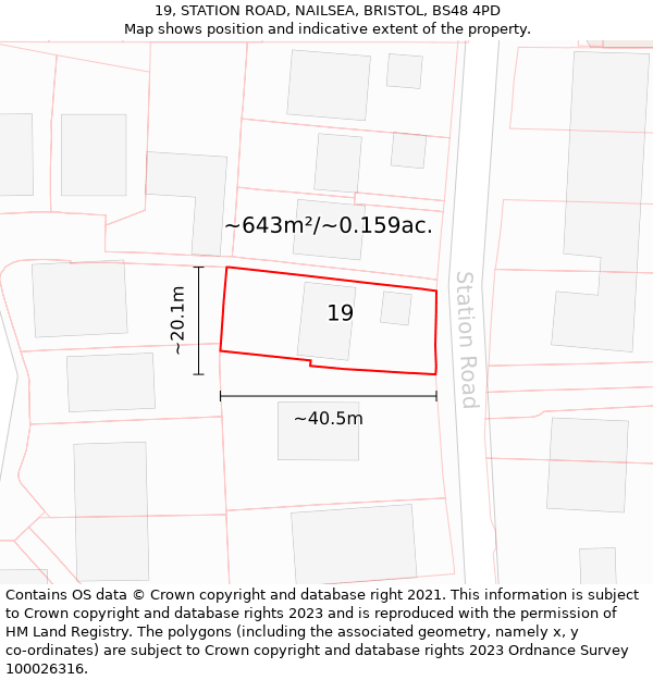 19, STATION ROAD, NAILSEA, BRISTOL, BS48 4PD: Plot and title map