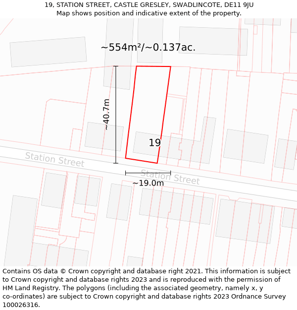 19, STATION STREET, CASTLE GRESLEY, SWADLINCOTE, DE11 9JU: Plot and title map