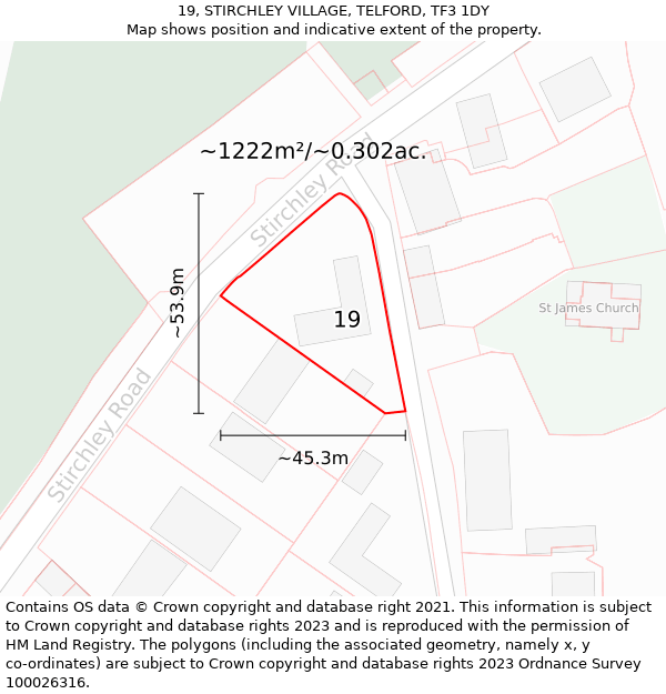 19, STIRCHLEY VILLAGE, TELFORD, TF3 1DY: Plot and title map