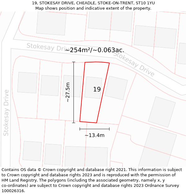 19, STOKESAY DRIVE, CHEADLE, STOKE-ON-TRENT, ST10 1YU: Plot and title map