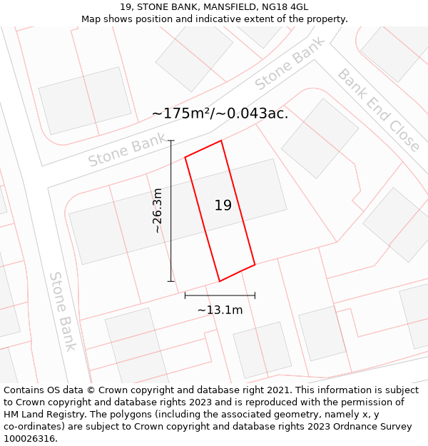 19, STONE BANK, MANSFIELD, NG18 4GL: Plot and title map