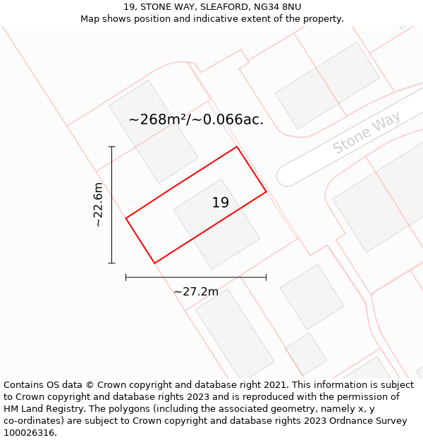 19, STONE WAY, SLEAFORD, NG34 8NU: Plot and title map