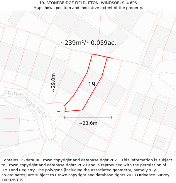 19, STONEBRIDGE FIELD, ETON, WINDSOR, SL4 6PS: Plot and title map